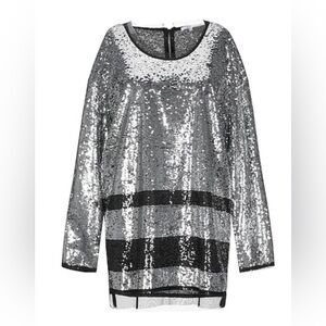 Patrizia Pepe Silver and Black Sequins Tunic Mini Dress, size 42 (us 4-6) NWT
